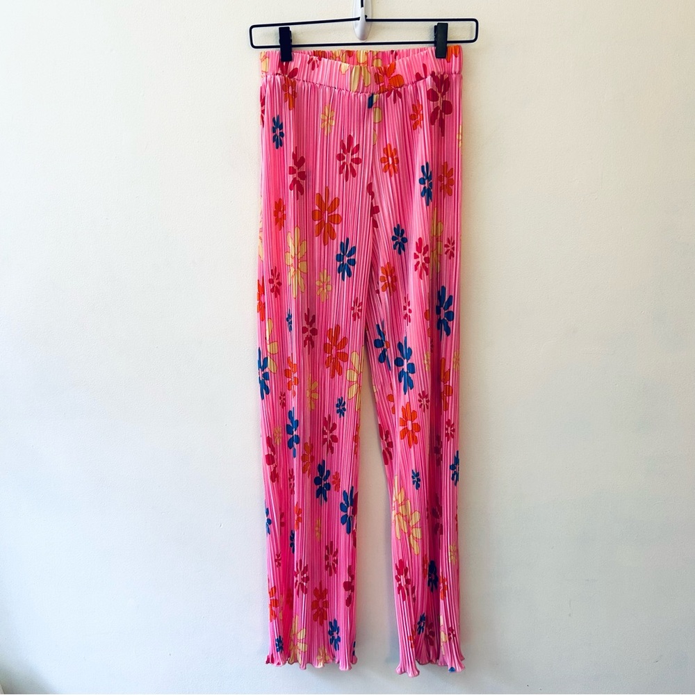 Bailey Rose pink floral pull on ribbed pants size small